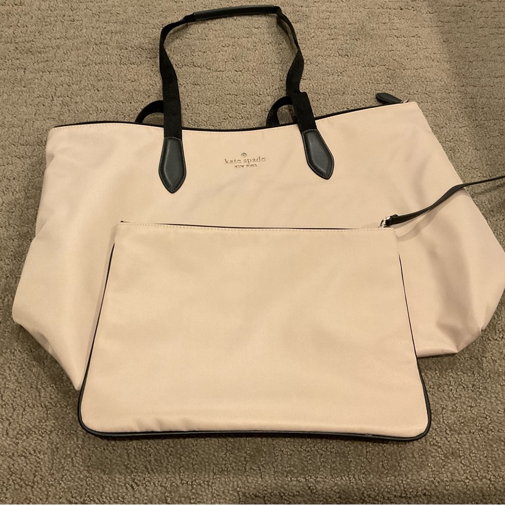 KATE SPADE Handbag S362 Large Bleecher Tote Nylon/Leather combination Tan/Beige